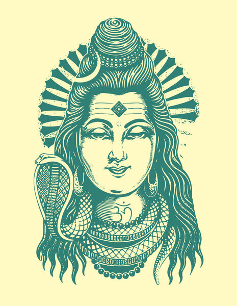 Drawing or Sketch of Hindu powerful god and the destroyer Lord Shiva Outline editable illustration