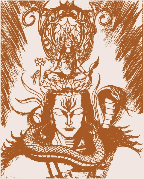Desenho Esboço Deus Poderoso Hindu Destruidor Lord Shiva Esboço Ilustração — Vetor de Stock