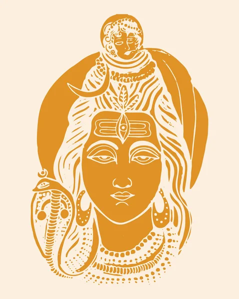 Disegno Schizzo Dio Indù Potente Distruttore Lord Shiva Outline Illustrazione — Vettoriale Stock