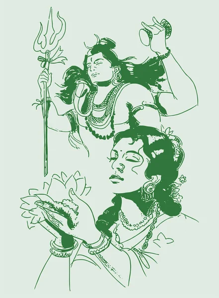 Desenho Esboço Deus Poderoso Hindu Destruidor Lord Shiva Esboço Ilustração — Vetor de Stock