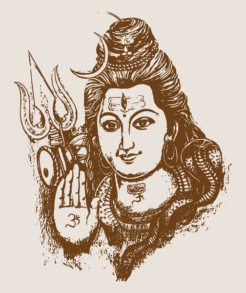 Рисунок Эскиз Индуистского Могущественного Бога Разрушителя Lord Shiva Очертания Редактируемой — стоковый вектор