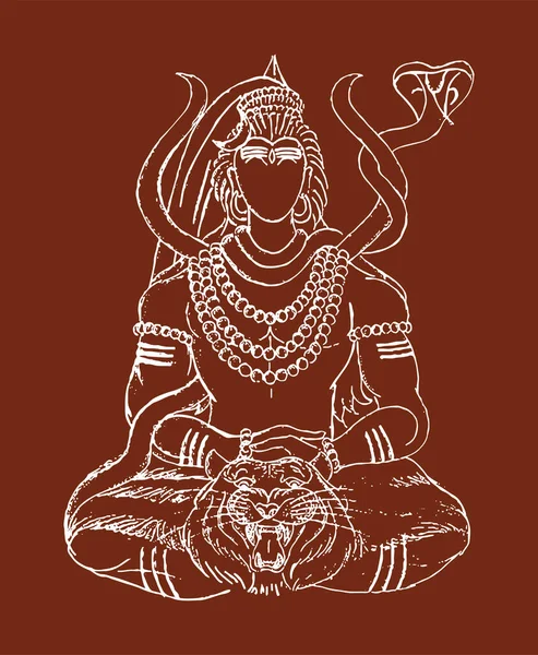 Drawing Sketch Hindu Powerful God Destroyer Lord Shiva Outline Editable — Stock Vector