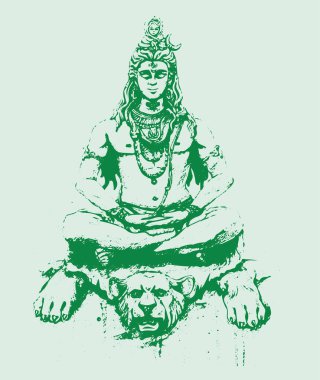 Lord Shiva 'nın çizimi veya çizimi ve sembolleri düzenlenebilir siluet çizimi..