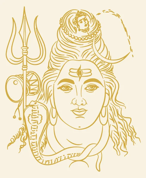 Desenho Esboço Lord Shiva Seus Símbolos Esboço Silhueta Ilustração Editável —  Vetores de Stock