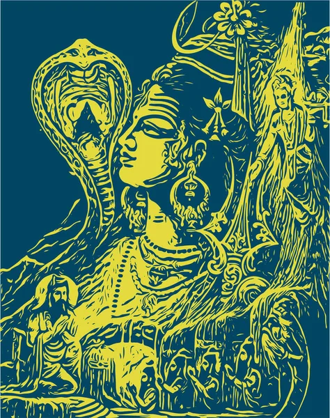Рисунок Эскиз Владыки Шивы Символов Силуэт Редактируемой Иллюстрации — стоковый вектор