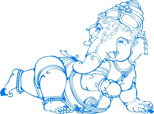 Ritning Eller Skiss Lord Ganesha Skiss Och Silhouette Redigerbar Illustration — Stock vektor