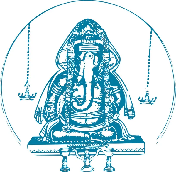 Ritning Eller Skiss Lord Ganesha Skiss Och Silhouette Redigerbar Illustration — Stock vektor
