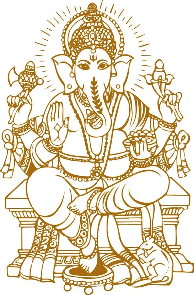 Dibujo Boceto Del Señor Ganesha Esquema Silueta Editable Ilustración — Vector de stock