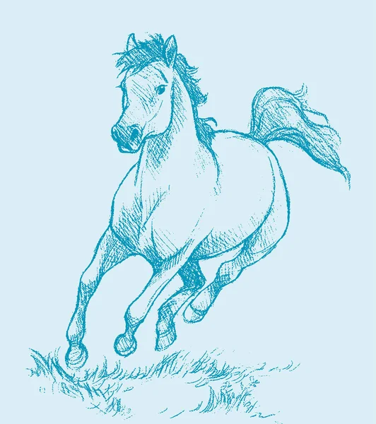 Ritning Eller Skiss Löpning Häst Kontur Redigerbar Illustration — Stock vektor