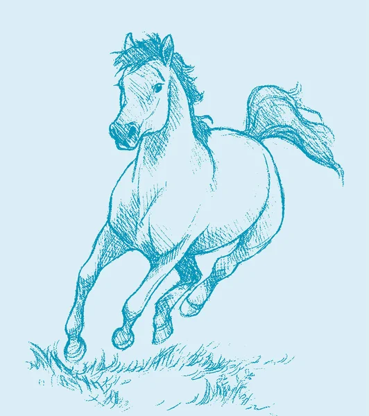 Dibujo Boceto Correr Esquema Del Caballo Ilustración Editable — Archivo Imágenes Vectoriales