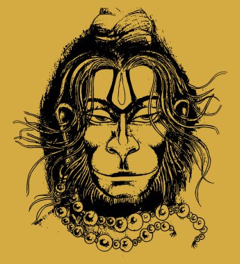 Hindu tanrısı Hanuman 'ın çizimi ya da çizimi.