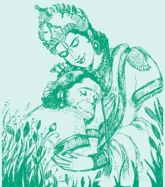 Hindu tanrısı Hanuman 'ın çizimi ya da çizimi.