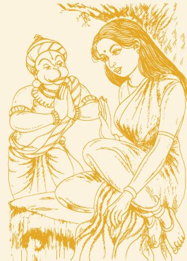 Hindu tanrısı Hanuman 'ın çizimi ya da çizimi.