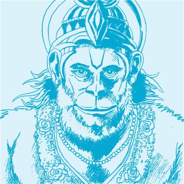 Hindu tanrısı Hanuman 'ın çizimi ya da çizimi.