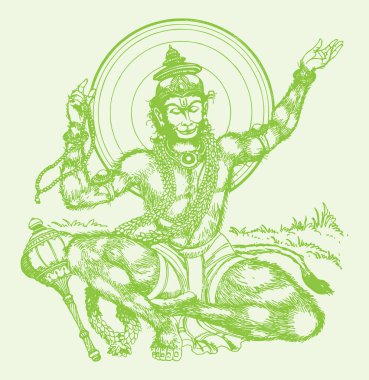 Hindu tanrısı Hanuman 'ın çizimi ya da çizimi.