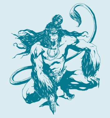 Hindu tanrısı Hanuman 'ın çizimi ya da çizimi.