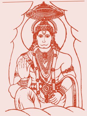 Hindu tanrısı Hanuman 'ın çizimi ya da çizimi.