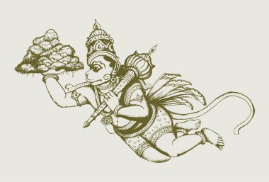 Hindu tanrısı Hanuman 'ın çizimi ya da çizimi.