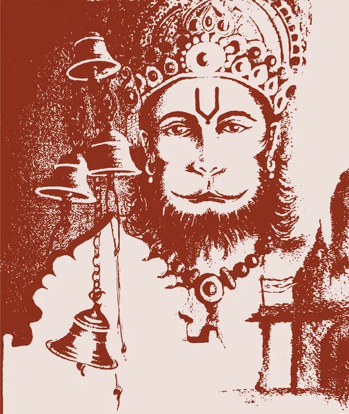 Drawing Sketch Hindu God Lord Hanuman Silhouette Outline Editable Illustration — Archivo Imágenes Vectoriales