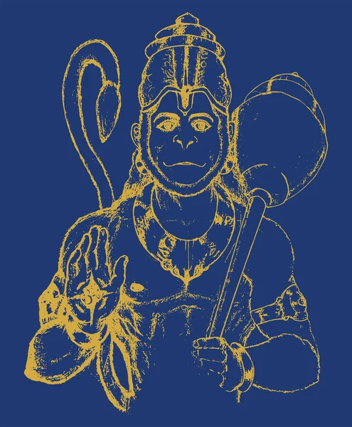 Dessin Croquis Silhouette Illustration Modifiable Dieu Hindou Lord Hanuman — Image vectorielle