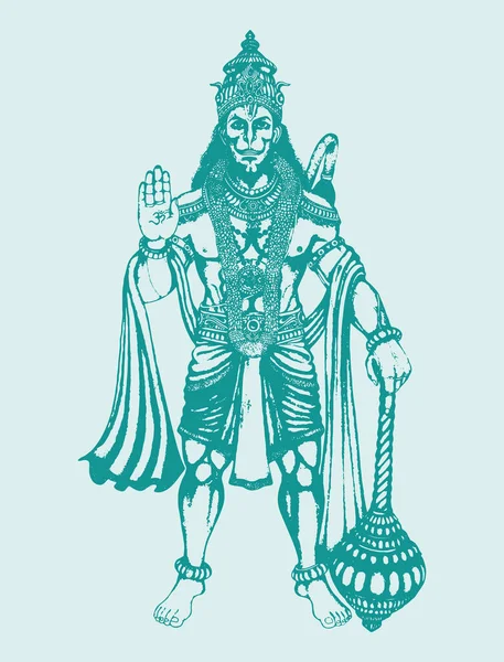 Drawing Sketch Hindu God Lord Hanuman Silhouette Outline Editable Illustration —  Vetores de Stock