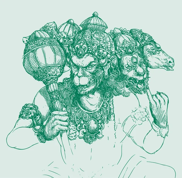 Desenho Esboço Deus Hindu Lord Hanuman Silhueta Esboço Ilustração Editável — Vetor de Stock