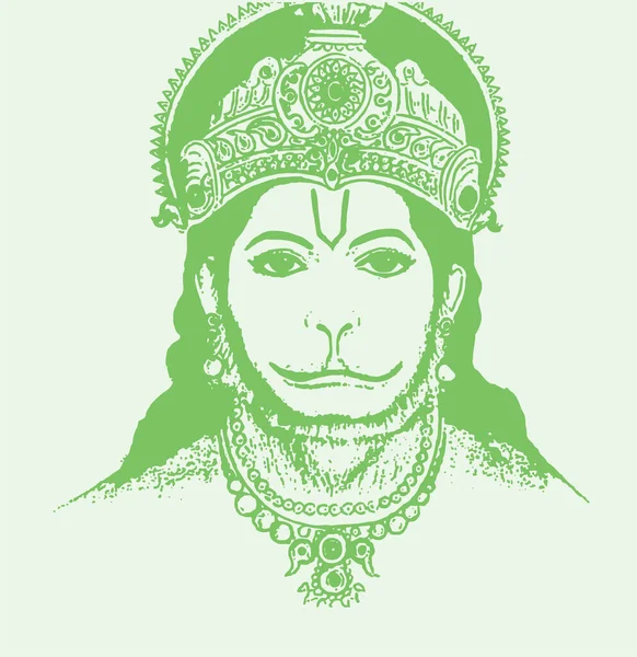 Drawing Sketch Hindu God Lord Hanuman Silhouette Outline Editable Illustration — 스톡 벡터