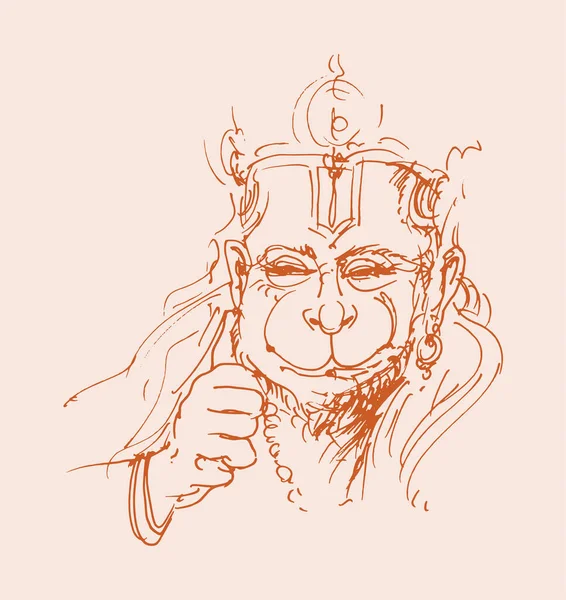 Drawing Sketch Hindu God Lord Hanuman Silhouette Outline Editable Illustration — 스톡 벡터