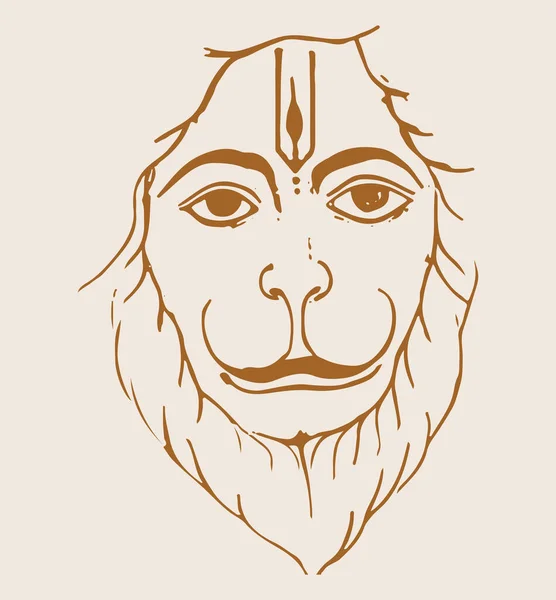 Drawing Sketch Hindu God Lord Hanuman Silhouette Outline Editable Illustration — стоковый вектор