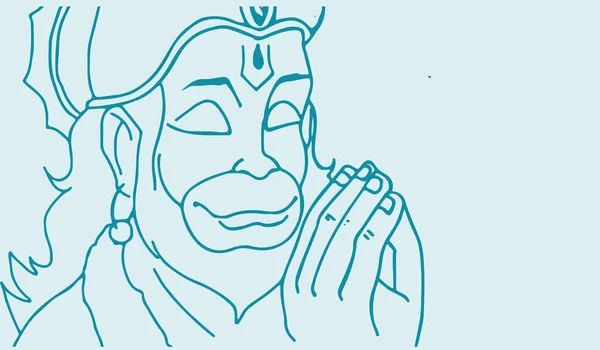 Drawing Sketch Hindu God Lord Hanuman Silhouette Outline Editable Illustration —  Vetores de Stock