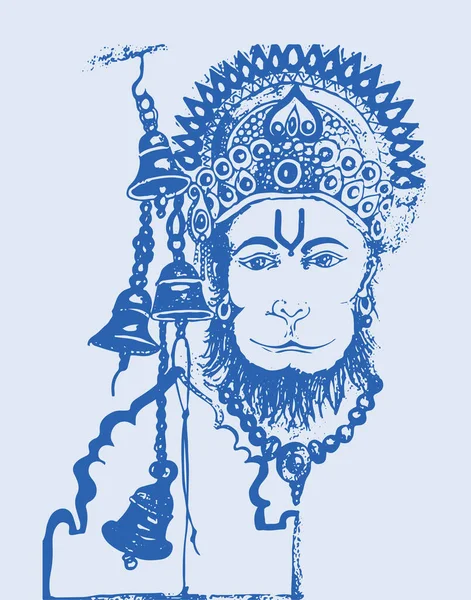 Dibujo Boceto Dios Hindú Señor Hanuman Silueta Esbozar Ilustración Editable — Vector de stock