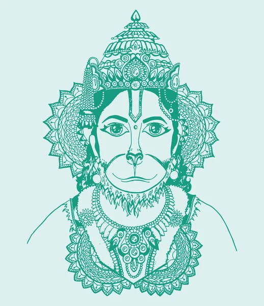 Disegno Schizzo Del Dio Indù Lord Hanuman Silhouette Illustrazione Modificabile — Vettoriale Stock