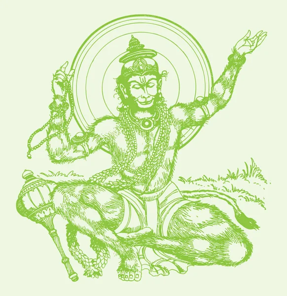 Menggambar Atau Sketch Hindu God Lord Hanuman Siluet Dan Garis - Stok Vektor