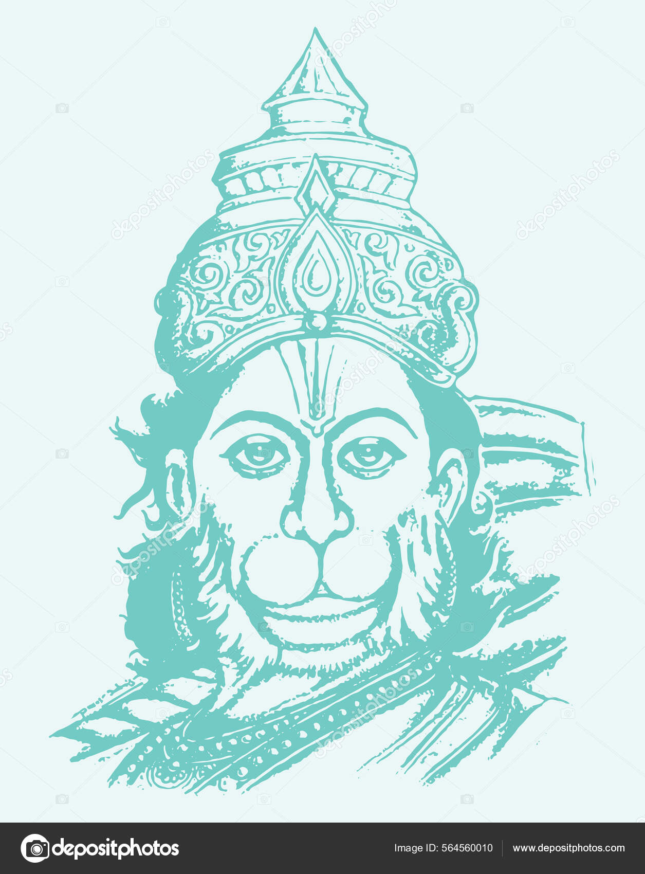 Drawing Sketch Hindu God Lord Hanuman Silhouette Outline Editable
