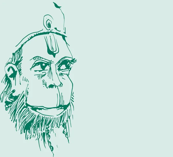 Drawing Sketch Hindu God Lord Hanuman Silhouette Outline Editable Illustration — Archivo Imágenes Vectoriales