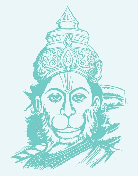 Малюнок Або Скетч Індуїстського Бога Лорд Хануман Силует Окреслює Редаговану — стоковий вектор