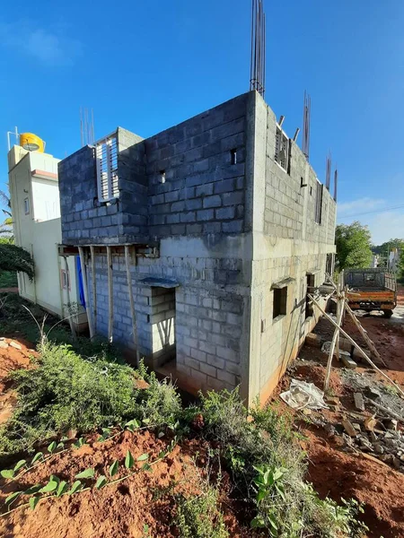 Bangalore Karnataka India Jun 2021 Closeup New House Building Construction — Stock Photo, Image