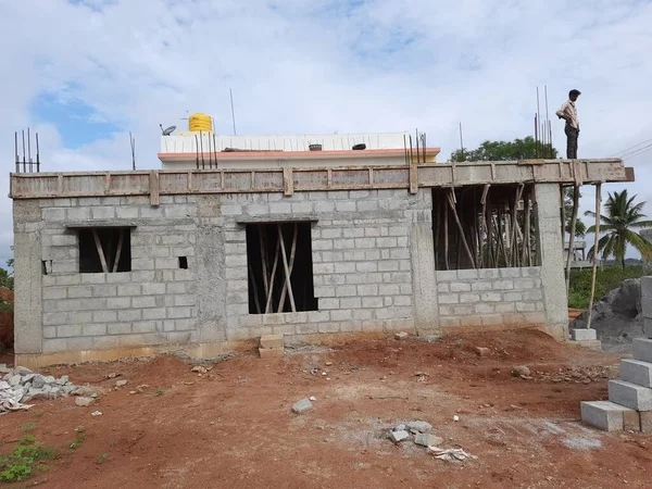 Bangalore Karnataka India Jun 2021 Closeup New House Building Construction — стоковое фото