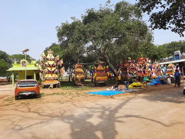 Bangalore Karnataka India April 2022 Closeup Beautiful Decoration Many Chariots — Photo