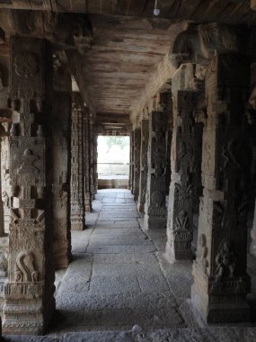 Hindistan 'ın Andhra Pradesh eyaletindeki Lepakshi' de bulunan güzel Veerabhadra Hindu tapınağına yakın plan