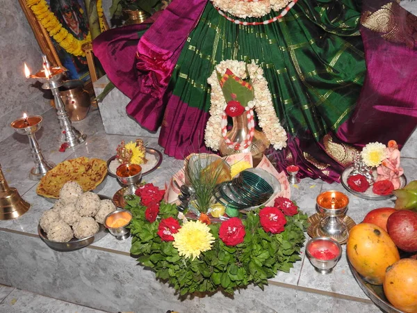 Bangalore Karnataka India July 2020 Beautiful Puja Decoration Goddess Vara — стоковое фото