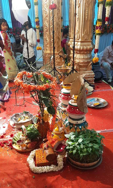 Bangalore Karnataka India Oct 2020 Closeup Marriage Hall Decorated Colorful — Foto Stock