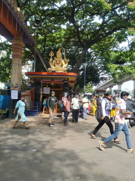 Bangalore Karnataka Índia Mar 2021 Encerramento Belo Templo Shiva Estátua — Fotografia de Stock