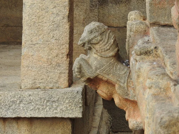 Beautiful stone pillars with god and goddess carving in Veerabhadra Hindu temple located at Lepakshi in the state of Andhra Pradesh, India