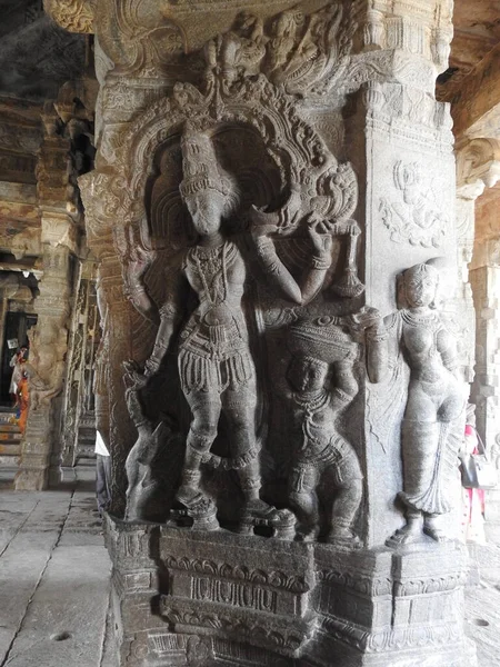 Belos Pilares Pedra Com Deus Deusa Esculpir Templo Hindu Veerabhadra — Fotografia de Stock