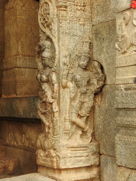 Belos Pilares Pedra Com Deus Deusa Esculpir Templo Hindu Veerabhadra — Fotografia de Stock