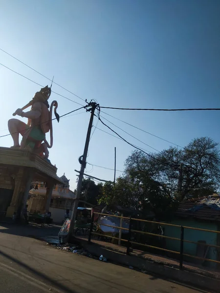 Ramanagara Karnataka Indie Března 2021 Detailní Záběr Hanumanova Statutu Silničního — Stock fotografie