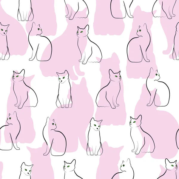 Кошки Сидящие Разных Позах Бесшовный Векторный Рисунок — стоковый вектор