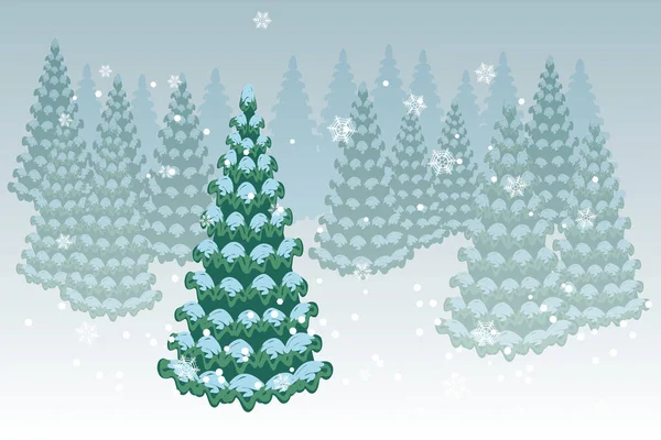 Floresta Inverno Com Árvores Natal Neve Queda Flocos Neve Ilustração — Vetor de Stock