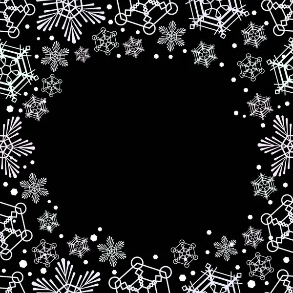 Квадратна Рамка Сніжинок Чорному Тлі Місце Тексту — стоковий вектор